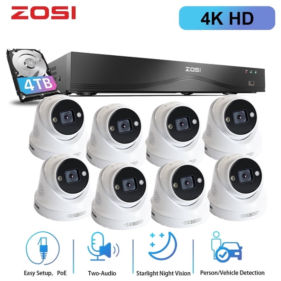 4K PoE Security Camera System, ZOSI 16 Port 24CH 4K CCTV Security Camera System with 4TB HDD, AI Face Human Vehicle Detection, Color Night Vision,8MP Outdoor PoE IP Cameras for Home Business