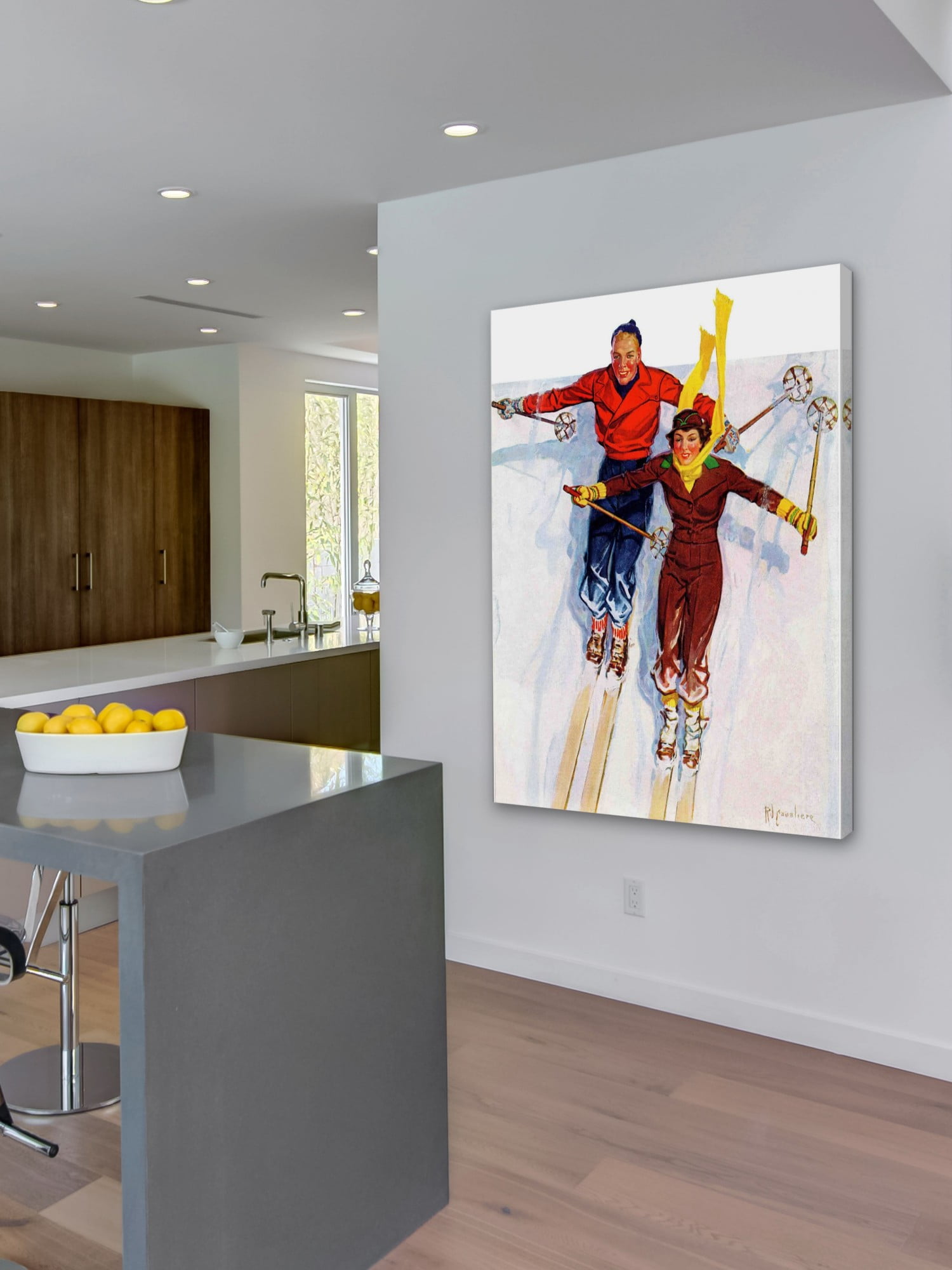 Marmont Hill Couple Downhill Skiing by R.J. Cavaliere Painting Print on Canvas