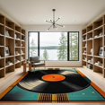 thumbnail image 2 of ODIKA 9'x12' Washable Area Rug Record Vinyl Vintage Retro Spinning Disc Equalizer Shaped Music for Dining Room, Basement, Large Office, Non-Slip Chair-Friendly, 2 of 7