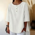 thumbnail image 3 of Cotton Muslin Shirt Women! Comdrip Women's 3/4 Sleeve Cotton Linen Blouses Top T Shirt Linen Shirts for Women White1 L, 3 of 10