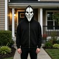 thumbnail image 5 of Halloween Ghost Mask Full Zip Hoodie, Black Pocketed Long Sleeve Sweatshirt Costume Outerwear for Men Women, 5 of 5