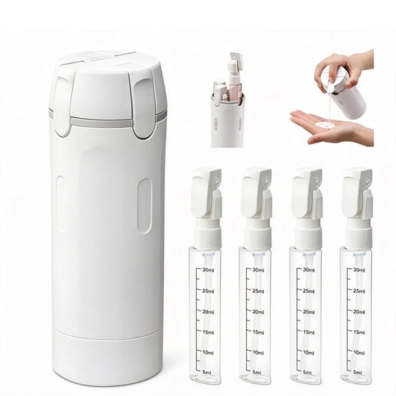 Jademall 4-in-1 Portable Refillable Travel Bottle Dispenser, Leak-Proof Toiletry Containers with 4 x 30ml Pump Bottles for Shampoo, Lotion & Cosmetics