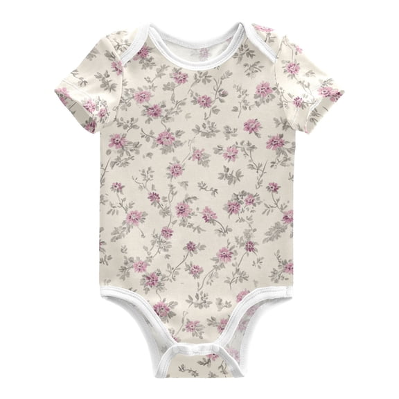 Pastel Purple Flowers Leaves Spring Pure Cotton Bodysuit Short Sleeve Pajamas One-Piece Romper Unisex 3 Months