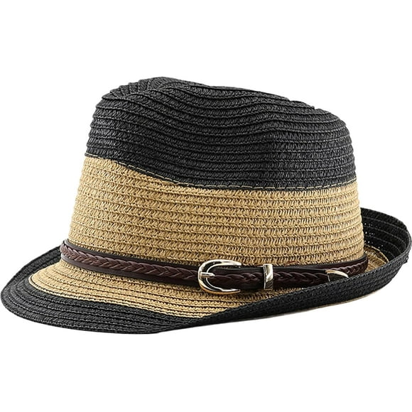 Panama Hat PU Belt Porkpie Hat for Women Men Western Woven Pork Pie Hat Beach Hat Handmade Straw Hat