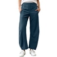 thumbnail image 2 of Bloomae Women Barrel Travel Pants Elastic Waistband Tapered Leg Baggy Mid Rise Work Business Trousers Loose Comfy Lounge Pant with Pockets, 2 of 9