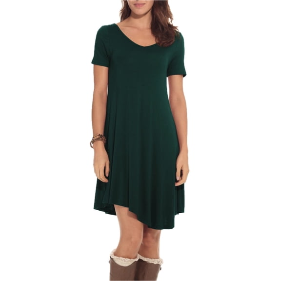 Women's Short Sleeve V-Neck Knee Length Dress 95% Rayon 5% Spandex Fabric Soft Stretchy Comfortable Easy Care Everyday