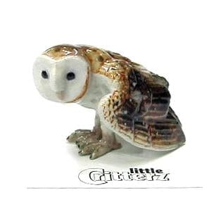 Little Critterz Owl Barn Owl "Paleface" Hand-painted - Home Decor Bird Birthday Gift Decorative Figurine - Miniature Porcelain Figurine