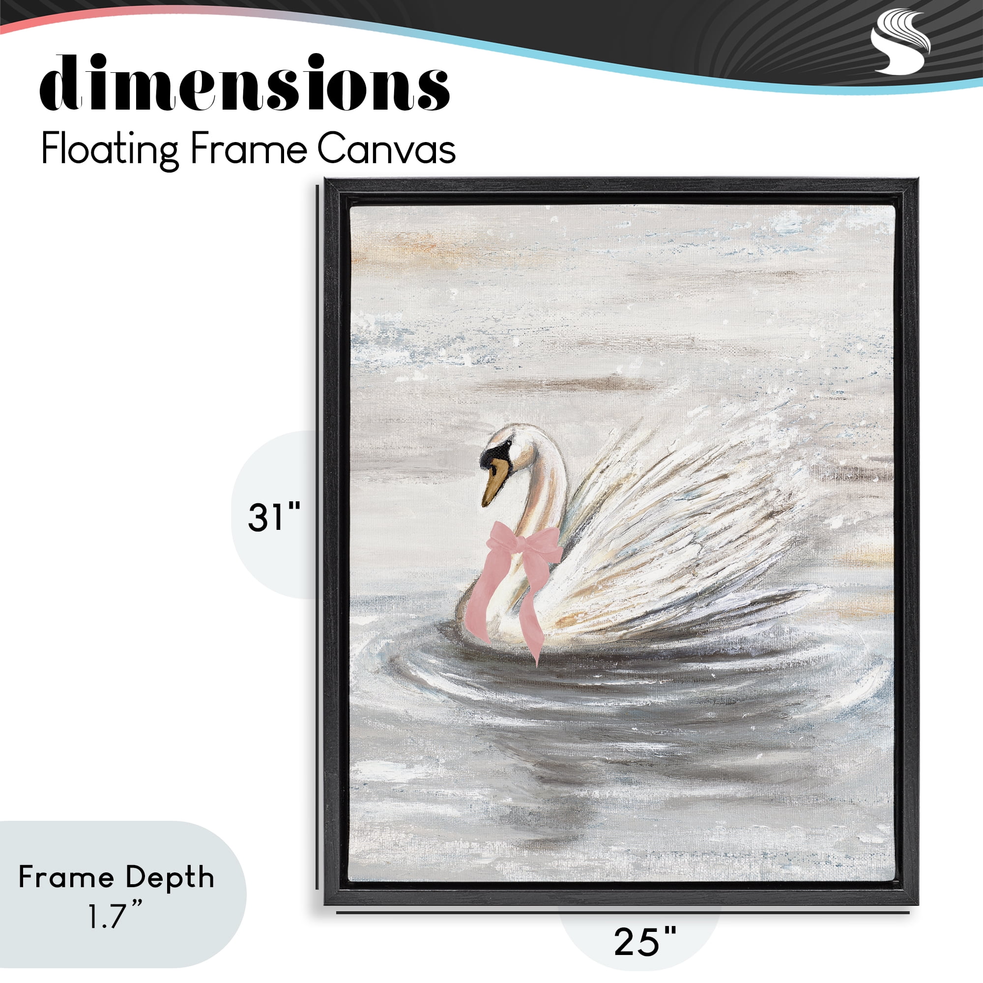 Stupell Industries Swan With Pink Bow & Ripples Black Framed Floater Canvas Wall Art, design by Patricia Pinto