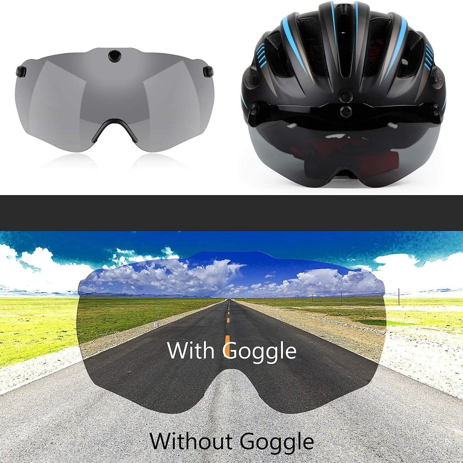 Bike Helmet with USB Rechargeable Light & Detachable Magnetic Goggles UV Protective, Bicycle Helmet Men Women Mountain Road Adjustable Adult Cycling Helmet