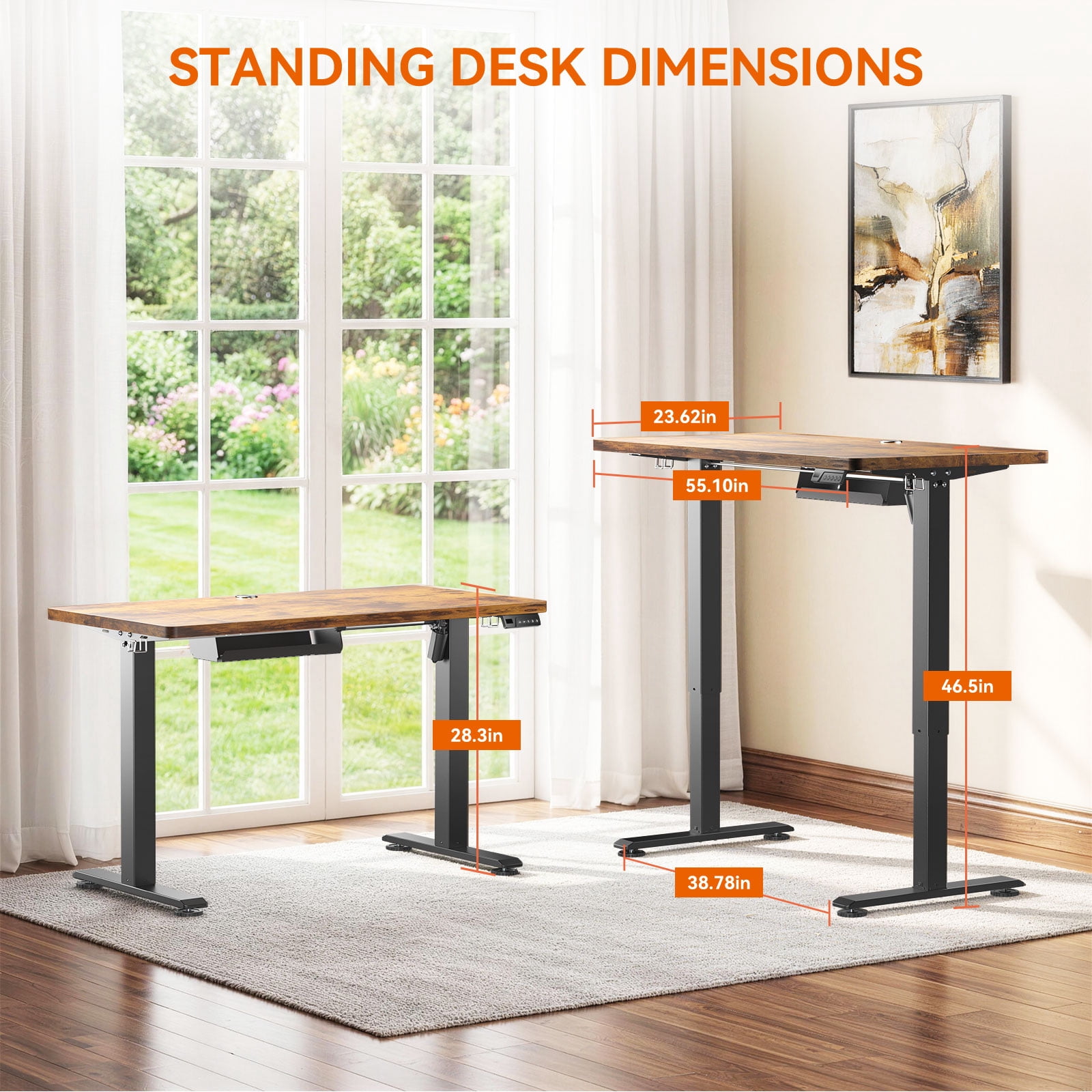 Height Adjustable Electric Standing Desk, 48×24 Inch Sit Stand Desk with 3 Memory Presets, Electric Height Adjustable Home Office Computer Desk, Cable Management Box, 2 Hooks and 5 Cable Ties, Brown
