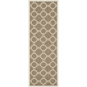 SAFAVIEH Courtyard Ariel Geometric Circle Indoor/Outdoor Runner Rug, 2'3" x 6'7", Brown/Bone