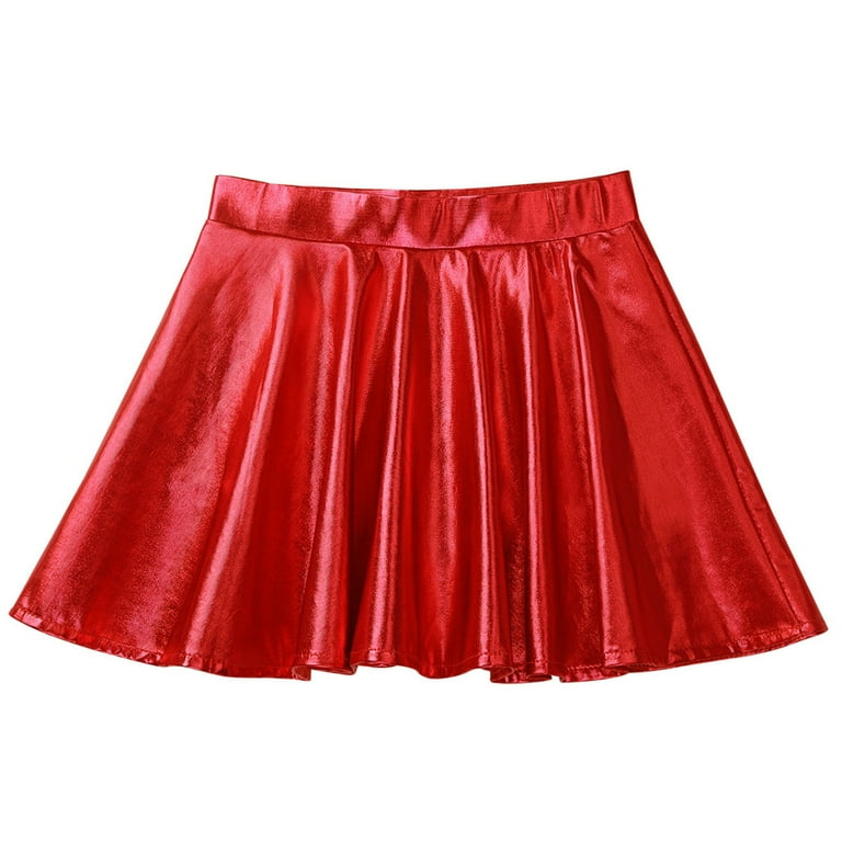 Kaerm Kids Girls Shiny Metallic Skirt Flared Pleated Holographic A Line Mini Skater Skirts Red 10 Walmart