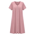 thumbnail image 4 of jtjvou Women's Front Zipper House Coat Short Sleeve Robe Lounge Zip Up Dress Loose Comfort Nightgown with Pockets Pink M, 4 of 6