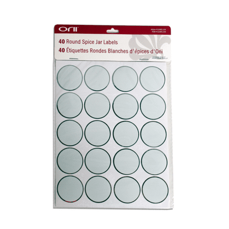 Round spice labels with silver border, 40 blank labels, Silver/White