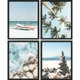thumbnail image 2 of PixonSign Framed Wall Art Tropical Palm Tree Ocean Rock Boats Illustrations Posters, Set of 4 Rustic Nautical Fine Art Boho Coastal Canvas Prints for Bedroom, Living Room, Office - 12"x16" Black, 2 of 5