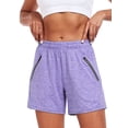 thumbnail image 3 of NELEUS Womens Athletic Shorts Workout Gym Shorts 5.5" Casual Lounge Set with Zipper Pockets 3 Pack,Black+Gray+Purple,US Size L, 3 of 12
