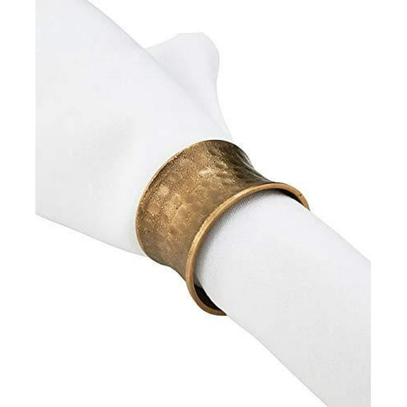 Fennco Styles Retro Hammered Metal Napkin Rings, Set of 4 - Dark Gold Decorative Napkin Holders for Home, Dining Room, Banquet, Family Gathering, Holiday and Special Occasion