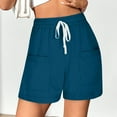 thumbnail image 2 of Summer Basic Shorts For Women Solid Color Drawstrings Short Pant High Waisted Elastic Pants Loose Fitting Leisure Bottoms with Pocket, 2 of 6