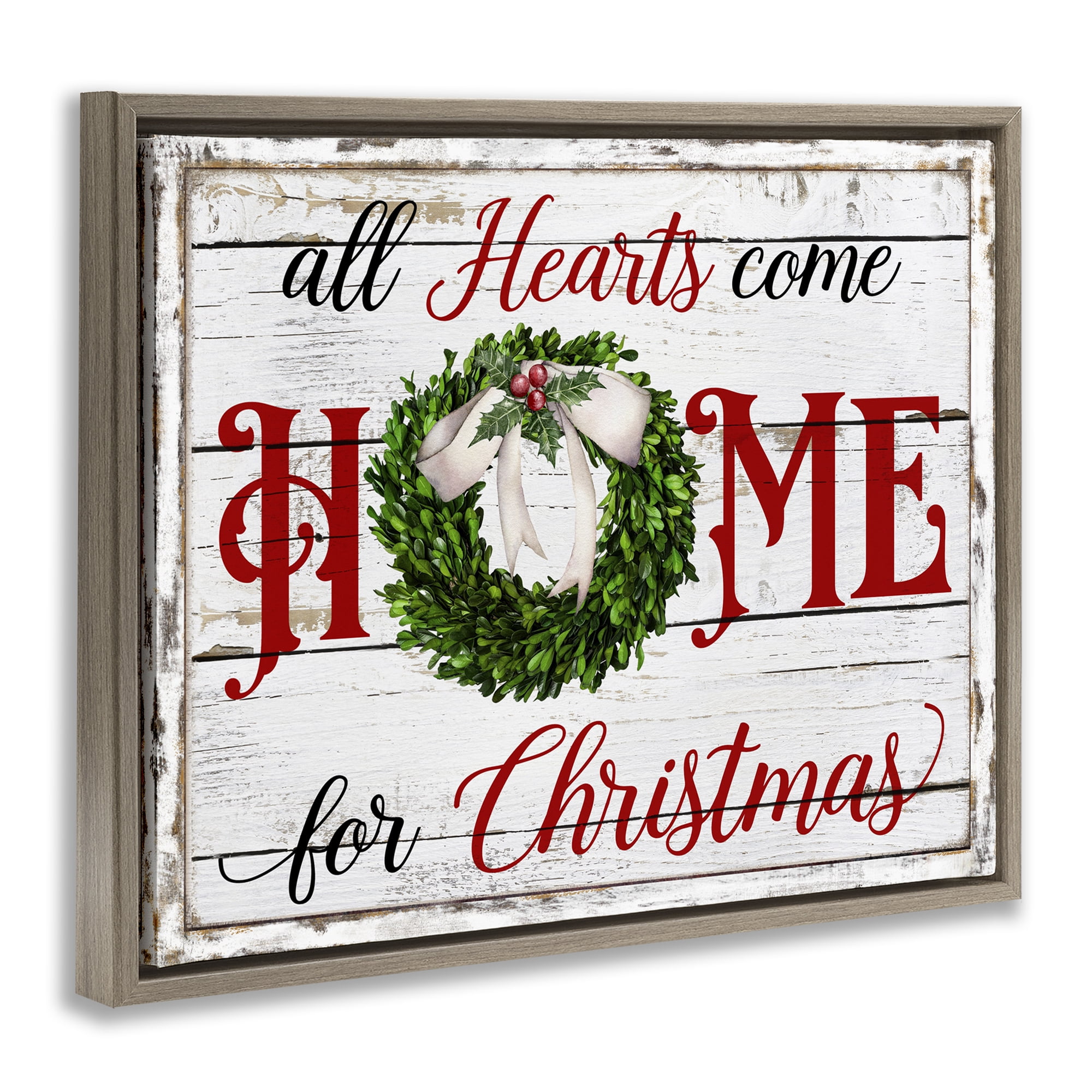 Stupell Industries Hearts Home For Christmas Holiday Painting Brown Floater Framed Canvas Art Prints Wall Art, 21 x 17