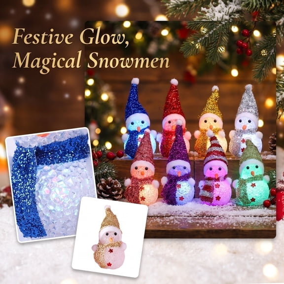 Crystal Particle Led Light Snowman Figurine 3 Inch Christmas Decoration for Indoor Home Table Shelf Mantel Seasonal Display, 1 Pack