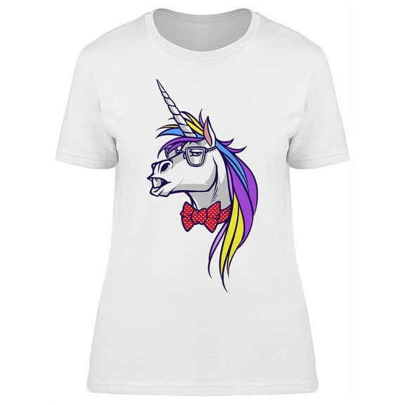 Unicorn Nerd Wearing Glasses Bow T-Shirt Women -Image by Shutterstock, Female x-Large