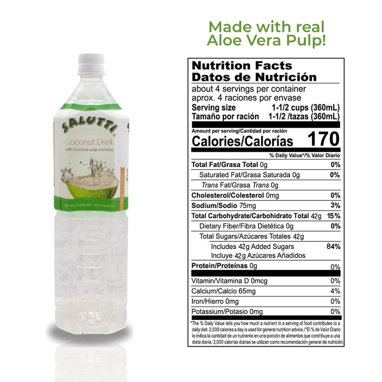 Salutti, Coconut Drink with Aloe Pulp, 50.7 fl oz, 12 Pack