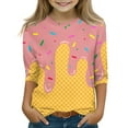 thumbnail image 2 of Drmagiyhm Girls 3/4 Sleeve Tops Size 10-12 Cute Crewneck Shirts Ice Cream Graphic T-Shirt Casual Loose Little Girl Beach Ice Cream Tops Light pink 4-5 Years, 2 of 5