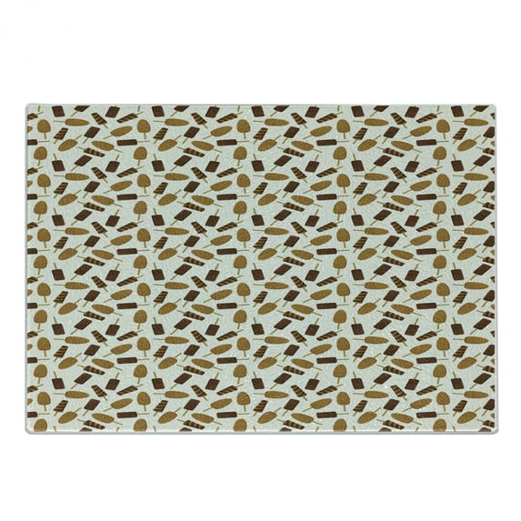 Ice Cream Cutting Board, Continuous Pattern with Chocolate Popsicles Dessert, Decorative Tempered Glass Cutting and Serving Board, in 3 Sizes, by Ambesonne