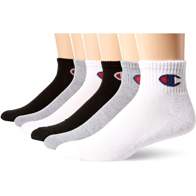 Champion Men's Double Dry Moisture Wicking Logo 6-Pack Ankle Socks