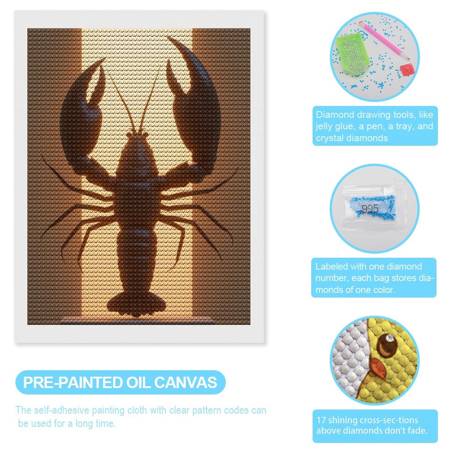 Diamond Art Kits for Adults, Lobster Silhouette Warm Light 5D Diamond Painting Kits for Adults Beginners, DIY Full Drill Diamond Painting, Gem Art and Crafts 12x16