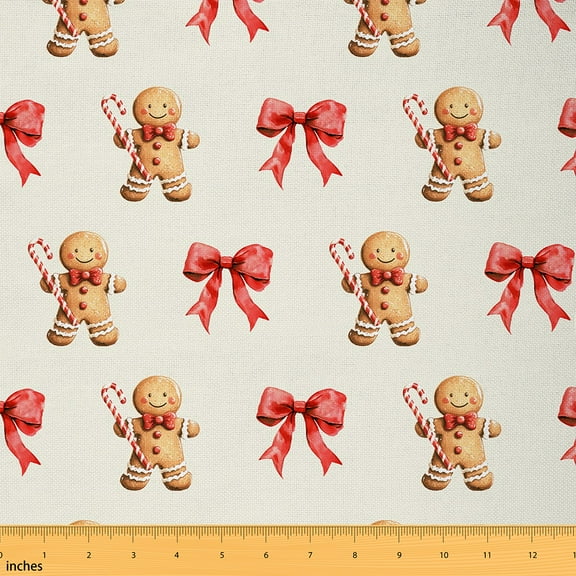 Castle Fairy Children Gingerbread Man Fabric by the Yard 1 Yard,Festival Xmas Home Decor Fabric by the Yard,Red Bowknot Room Decor Fabric by the Yard,Breathable Home Decor