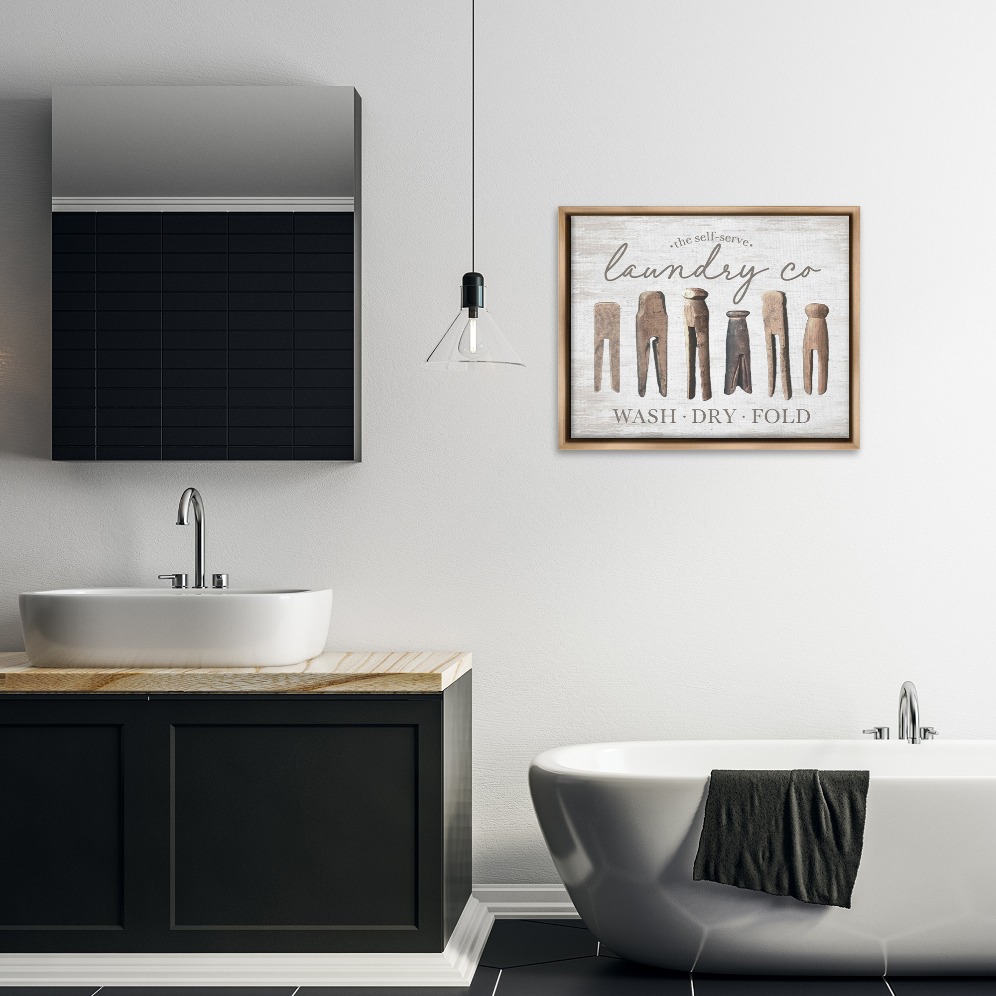 Stupell Industries Rustic Laundry Clothespins Typography Painting Brown Floater Framed Art Print Wall Art, 31 x 25