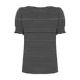 thumbnail image 3 of Htigea Women's Square Neckline Striped T-Shirts Smocked Cuffs Short Sleeve Tops Summer Casual Loose Fit Tees Black L, 3 of 5