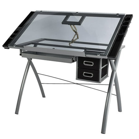 Zimtown Adjustable Drawing Desk 90cm X 60cm Tempered Glass Top