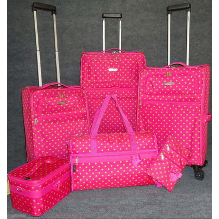Dony Luggage Spinner Set of 6 Pink Green Polka