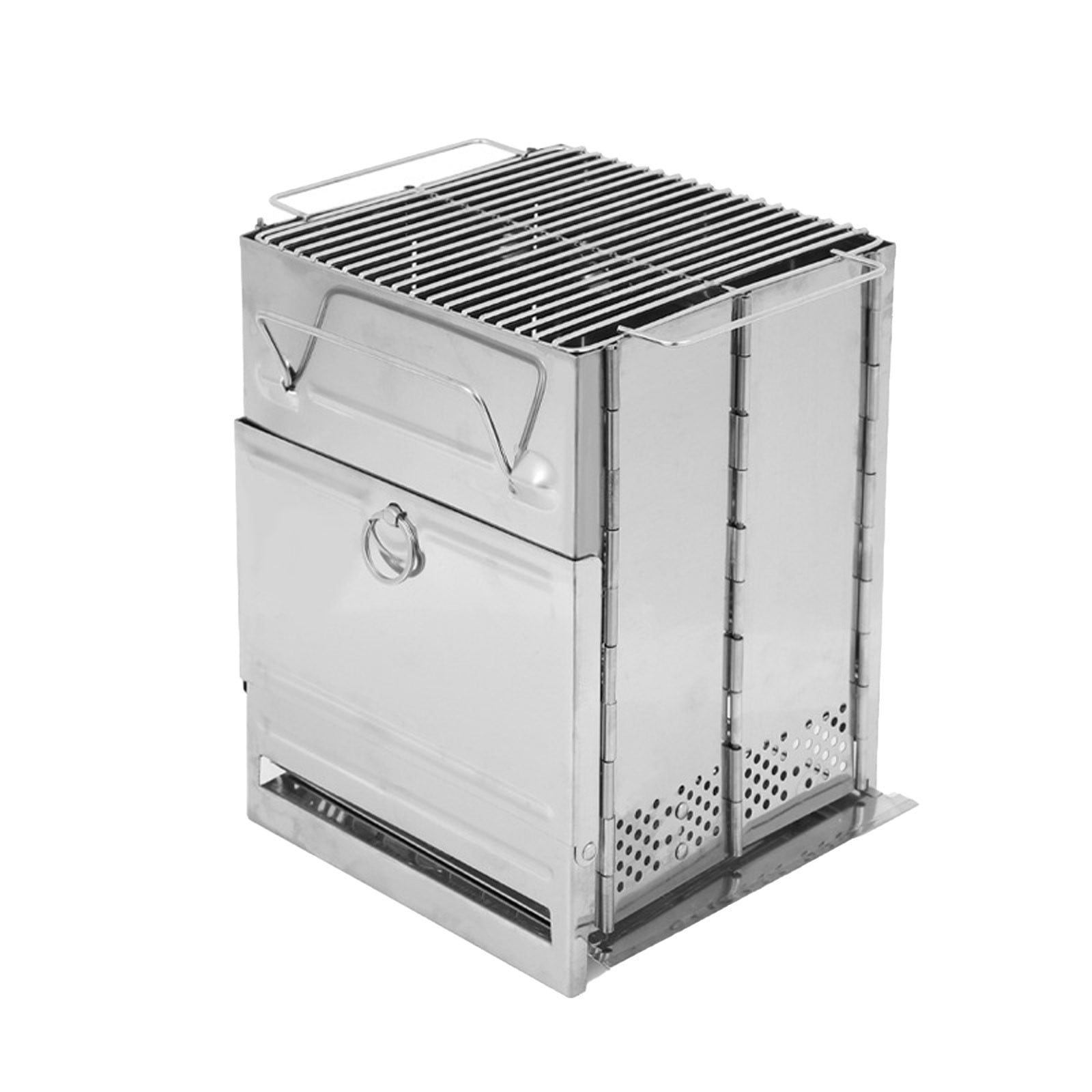 Nhthy Outdoor Portable Barbecue Stove, Stainless Steel Folding Camping Grill, Mini Charcoal Wood Burning Stove, Dual-Purpose Outdoor Heater and BBQ Silver