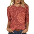 thumbnail image 3 of Feancey 3/4 Length Sleeve T Shirts for Women Textured Floral Graphic Tees Dressy Casual Plus Size Tops Loose Vintage Tunic Blouse Red L, 3 of 6