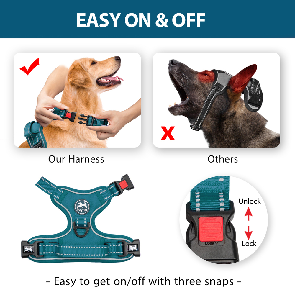 PoyPet Reflective No Pull Dog Harness, Teal, Medium photo 4
