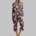 thumbnail image 2 of WREESH Womens Pajama Sets Printing Round Neck Short Sleeve Sleepshirt And Pants Two Piece Sets S Loungewear Pajamas With Pockets Red, 2 of 5
