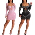 thumbnail image 4 of Vestido PORRCEY Sexy Hot Drill Craft de manga larga negro para mujer, 4 of 6