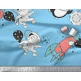thumbnail image 3 of Soimoi Blue Cotton Voile Fabric Rocket & Penguin Cartoon Print Sewing Fabric Yard 42 Inch Wide, 3 of 3