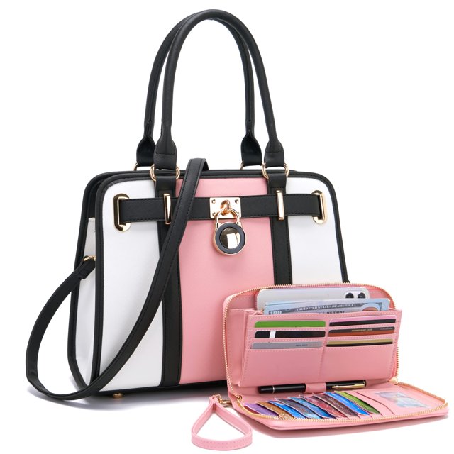 Set de bolso Qiyuer de piel sintética blanco/rosa para mujer
