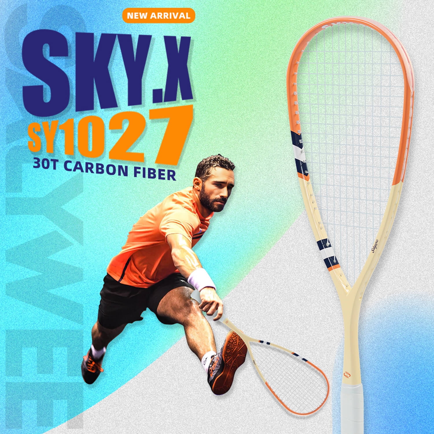SALYWEE SKY.X Pro-Grade 30T Full Carbon Squash Racket Set | 149g Ultra-Light+3D Textured Design | 12x17 String Pattern | Anti-Twist Frame | Racket Bag, Shock Absorber, 2 Grip Tapes - Premium Blue