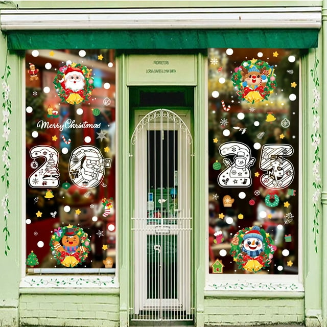 Unbranded 2025 Christmas Window Clings Christmas Decorations Large Santa Claus Christmas Stickers Xmas Tree Snowflake Window Decals Double Side Holiday Christmas Decor Reusable Decals for Glass