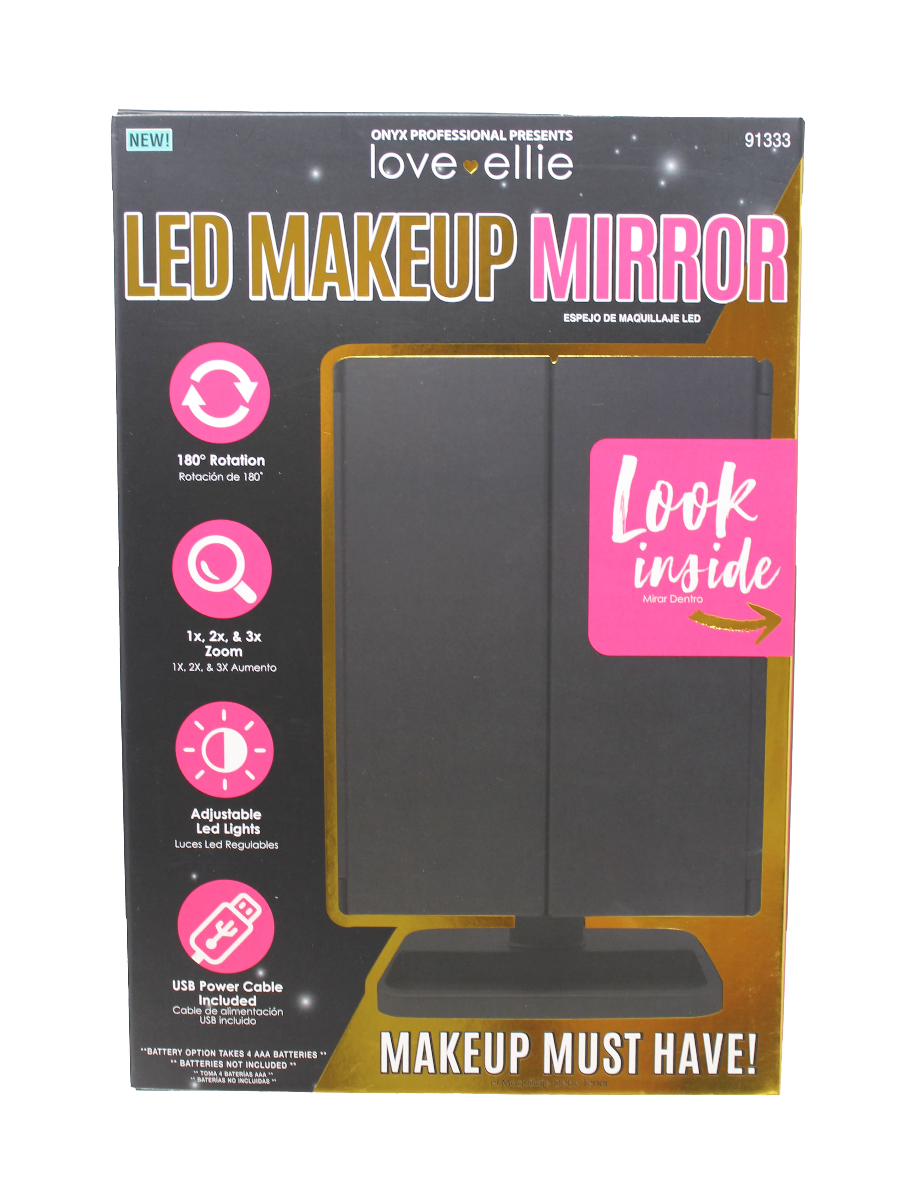 Love, Ellie Boutique Love, Ellie LED Makeup Mirror, 3X Magnification, Matte Black Finish