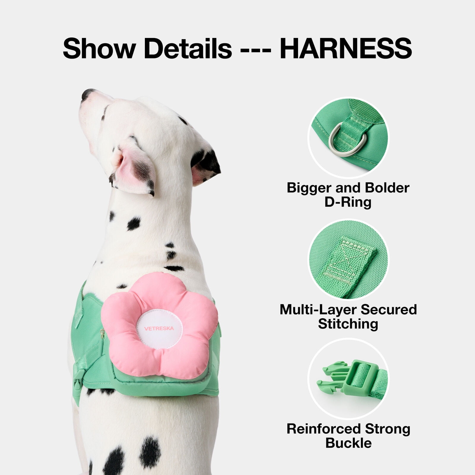 VETRESKA Flora Dog Harness & Backpack Leash with Collar 3 In 1 Set Adjustable No Pull Vest Harness
