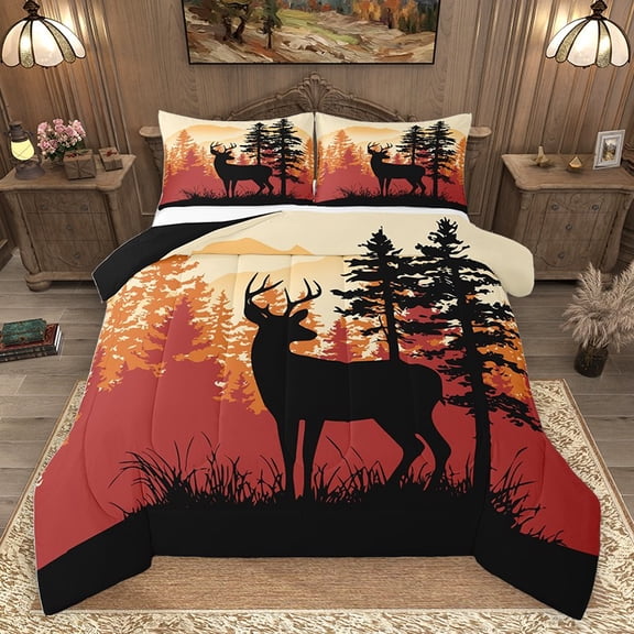 Homewish Safari Deer 2pcs Bedding Comforter Set for Children Teens,Jungle Animal Twin Comforter Sets,Woodland Wildlife Breathable Bedding Set,Luxury Bedroom Decor,Reversible