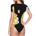 thumbnail image 3 of Uemuo Bee Happy Sunflower Gnomes Pattern Women's One Piece Short Sleeve Swimsuit Rash Guard Surfing Modest Quick-drying Swimsuit Beach Essentials-XX-Large, 3 of 9