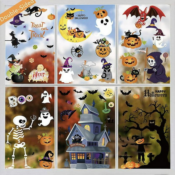 2 Sheets Halloween Gel Window Clings Halloween Stickers Includes Ghosts
