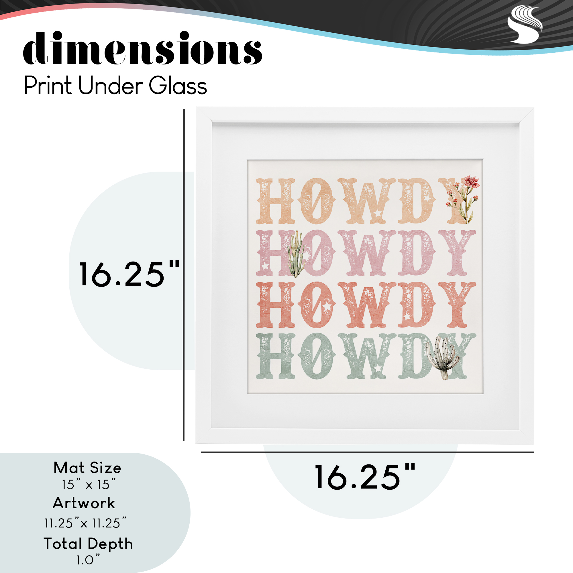 Vintage Howdy Rainbow Text White Framed Print Under Glass, design by Kim Allen